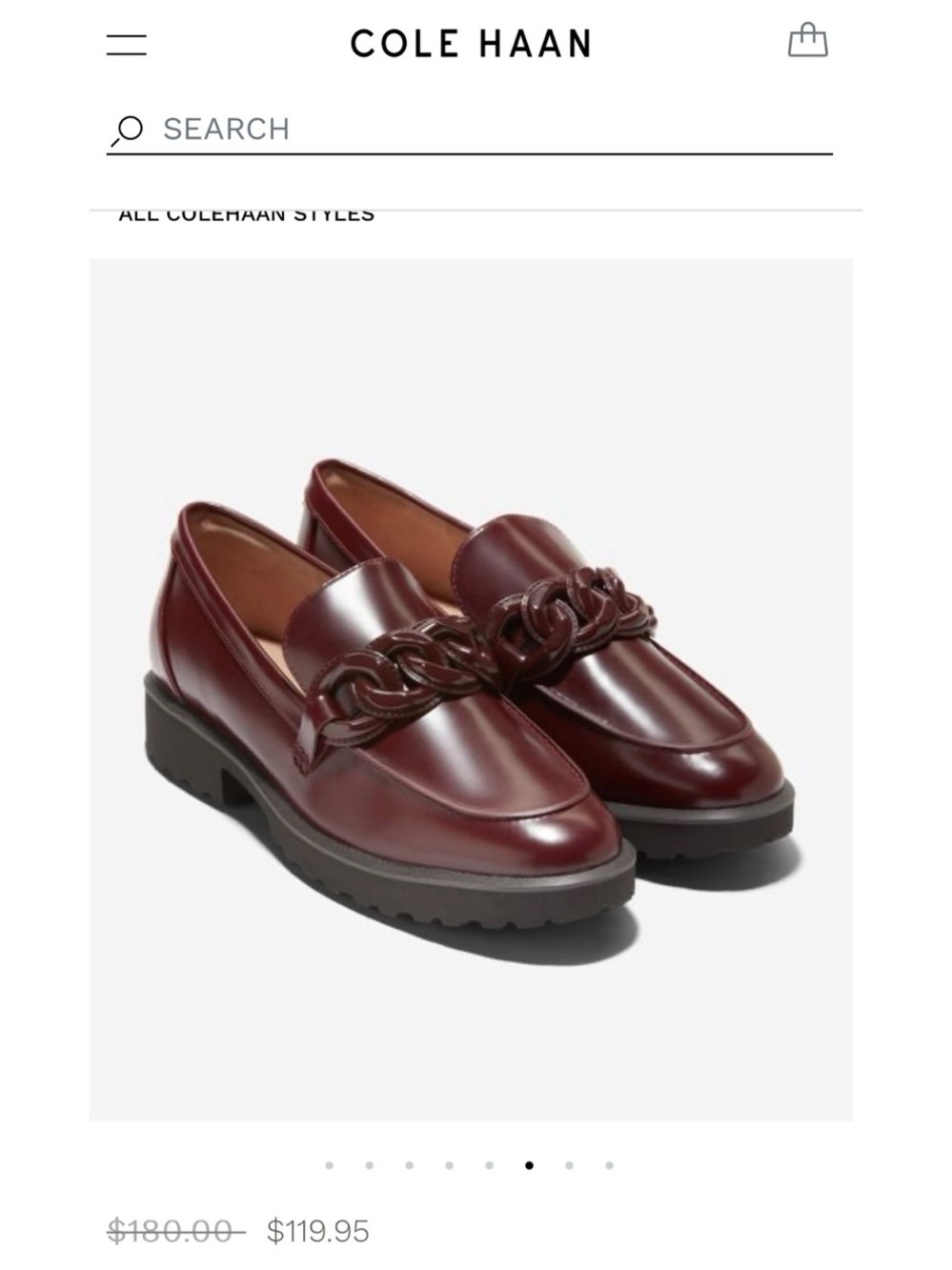 Cole Haan Maroon Geneva Chain Penny Loafers Chunky Lugged Padded